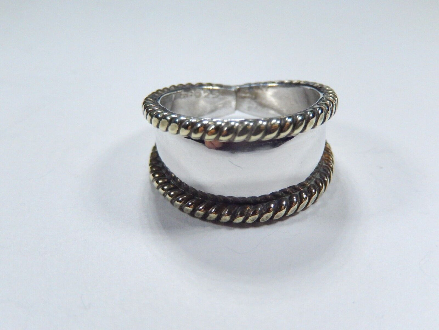 *VINTAGE*  MODERNIST STERLING SILVER TAXCO BRASS ROPE ACCENT RING SZ 8.5