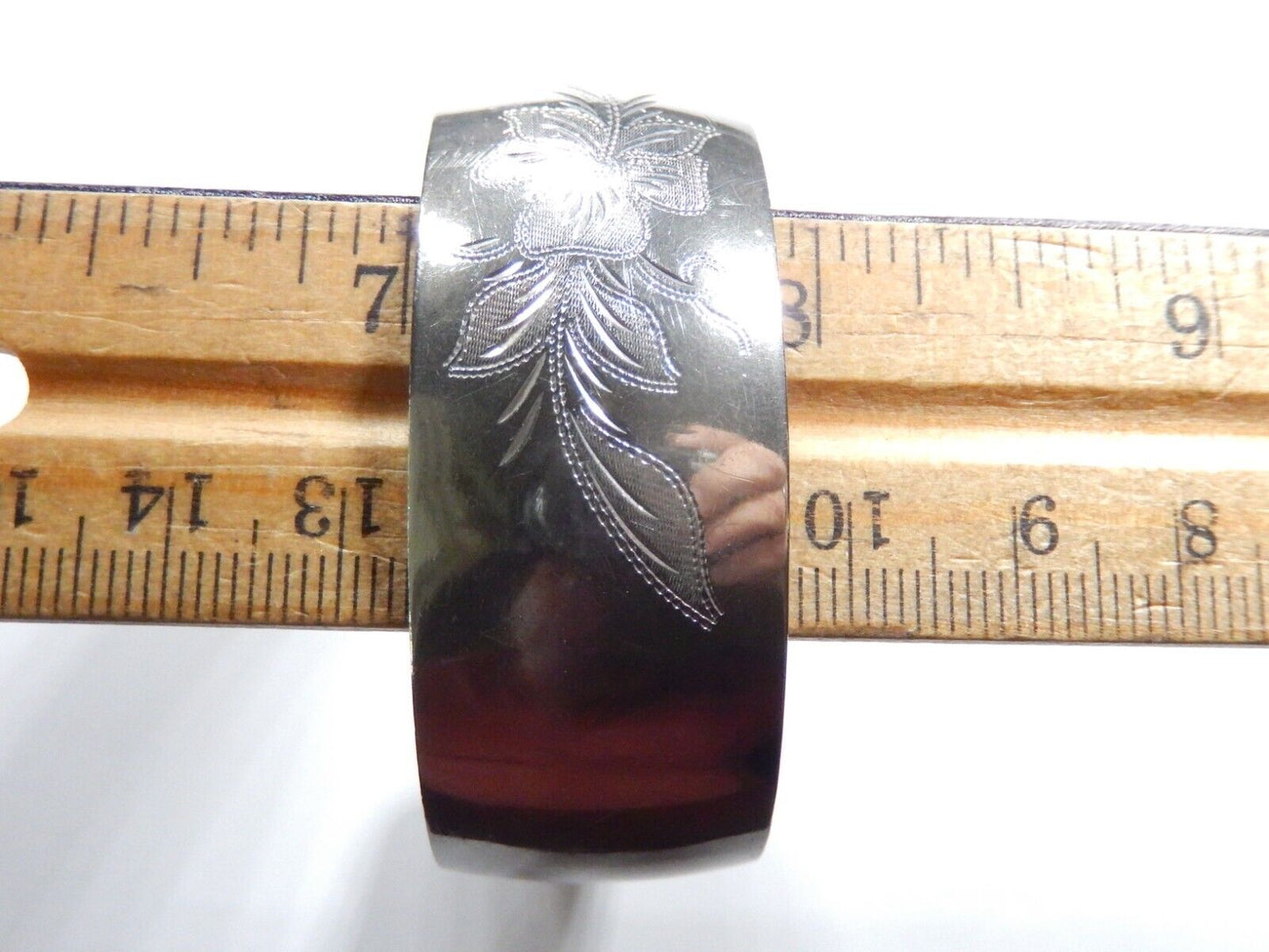 Vintage 925 Silver Etched Floral 22mm Wide 6.5 inch Cuff Bracelet - 20.6 grams