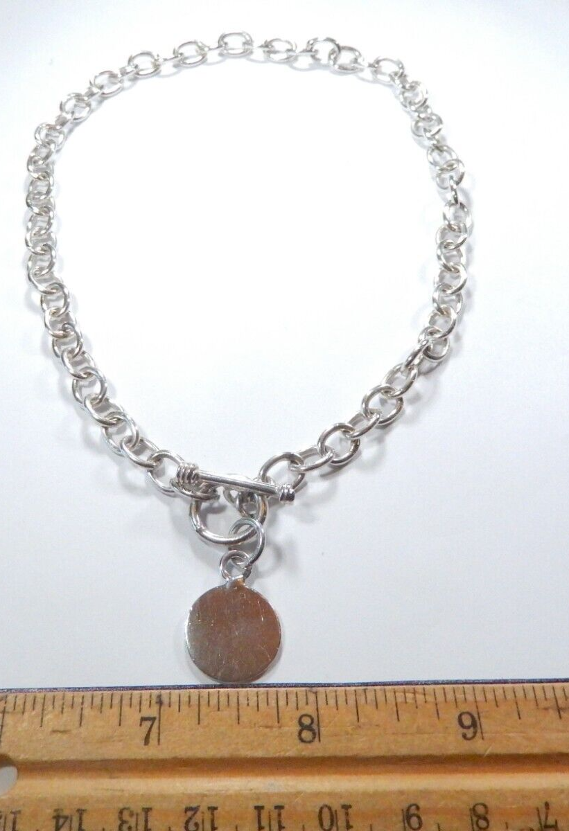 *VINTAGE*  16" Sterling Silver Rolo Link Necklace with Toggle Clasp with  Disc