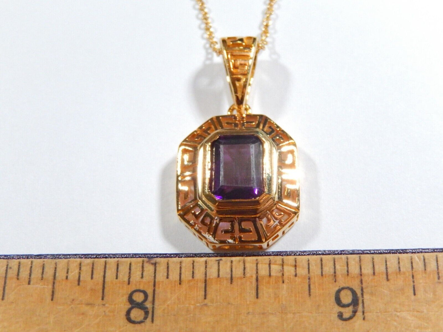 VINTAGE Victorian Gold Vermeil 25 CT Amethyst Pendant w 18 Vermeil Chain
