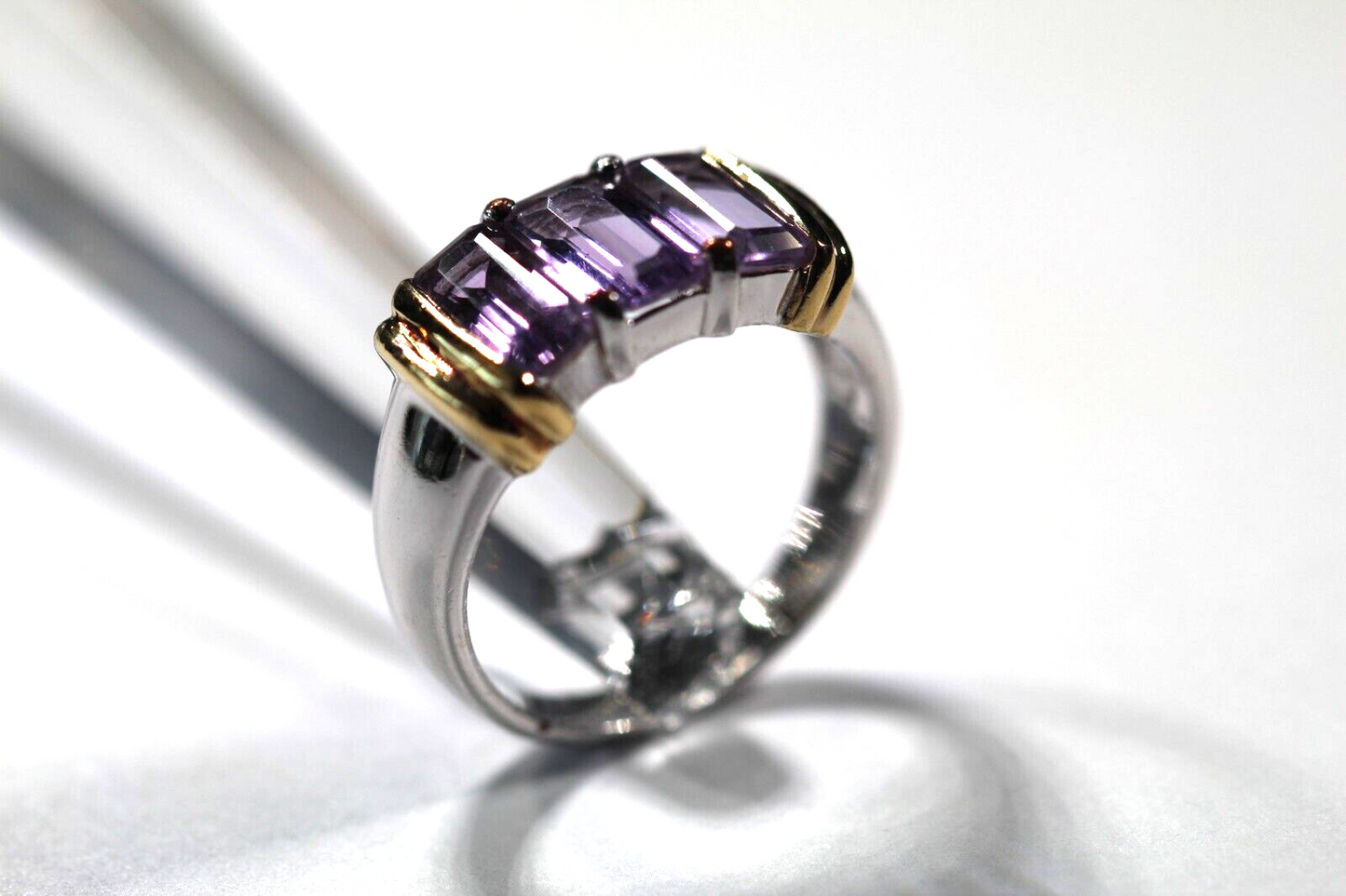 Two-Tone Sterling Silver & Gold Vermeil 6.0 CT Amethyst Ladies Ring Size 8.75