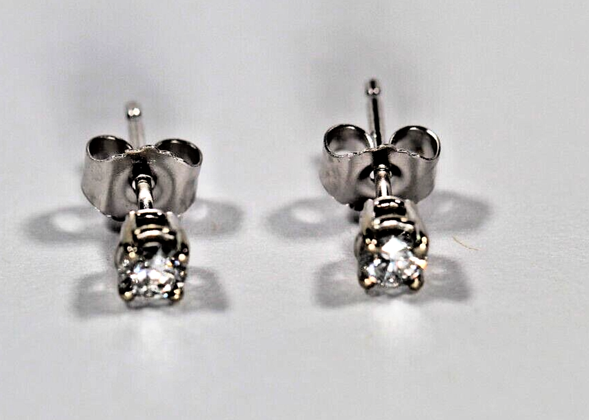 New!! Solid 14K White Gold .22 CT TW Natural Diamond I-3 / G-H Stud Earrings