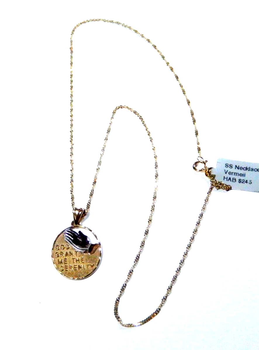 Gold Vermeil 925 God Grant Me the Serenity Prayer Pendant w18 Chain