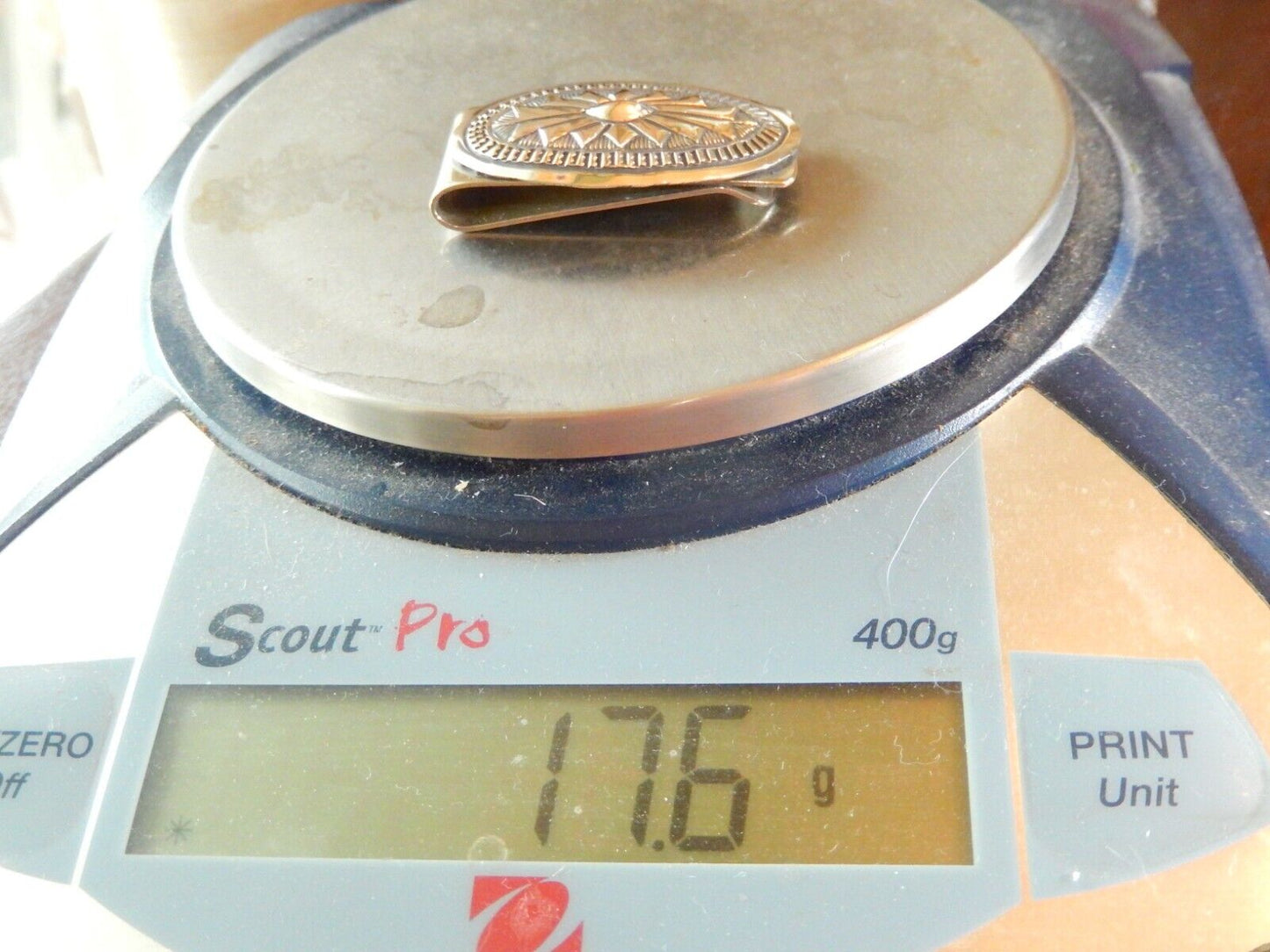 Vintage Native American Hand Stamped Sterling Silver Concho Money Clip 17.6 gram