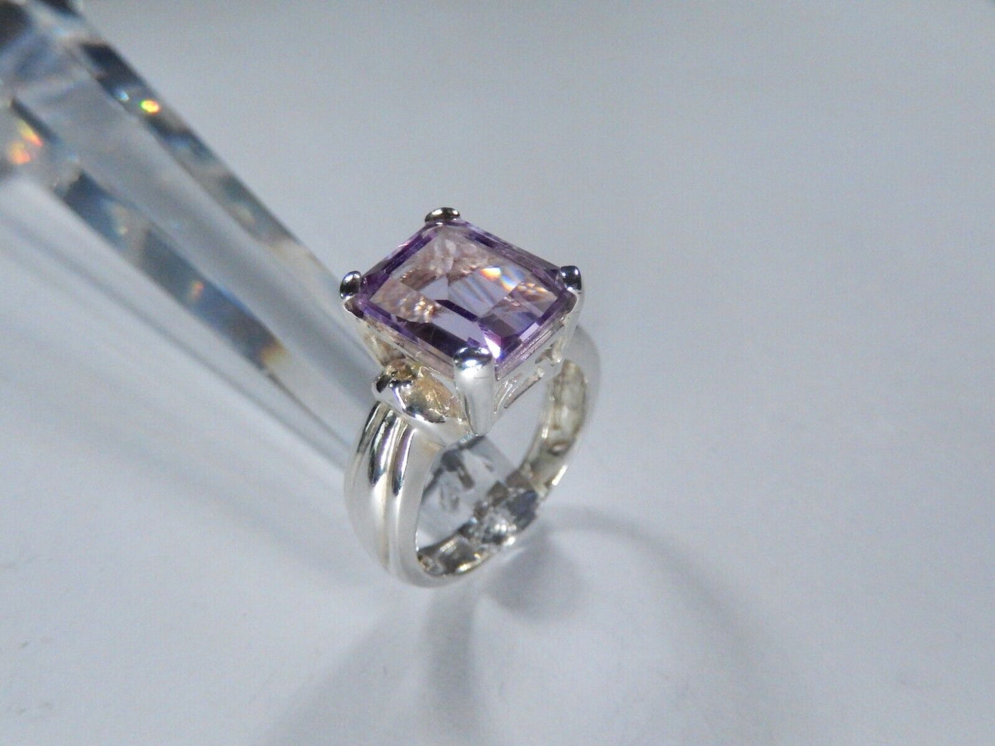 Sterling Silver 5.0 CT Emerald Cut Amethyst Solitaire Cocktail Ring Size 8