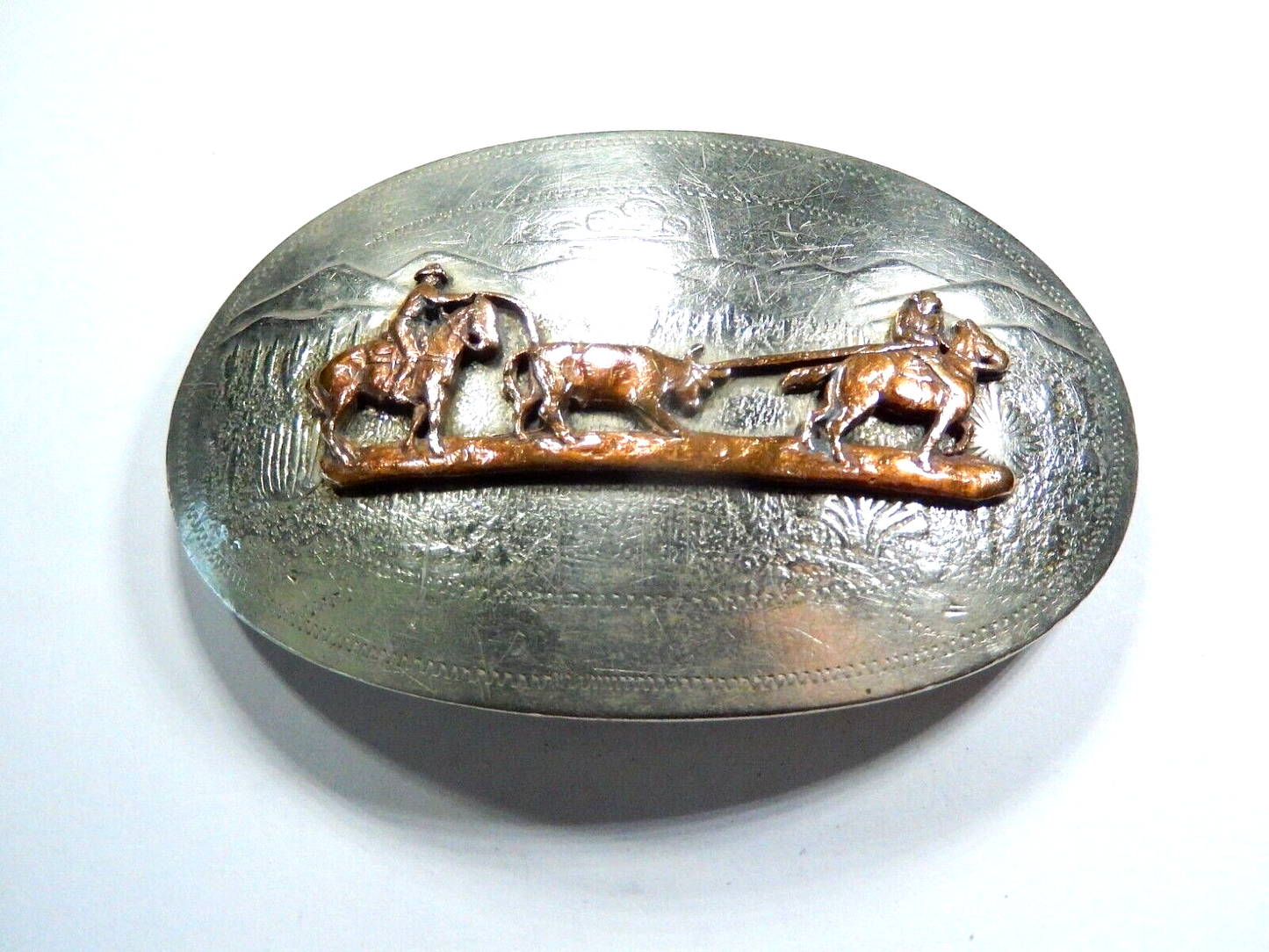 *VINTAGE* 60-70's COMSTOCK  SOLID GERMAN SILVER Team Roping Belt Buckle 4"x2.5"