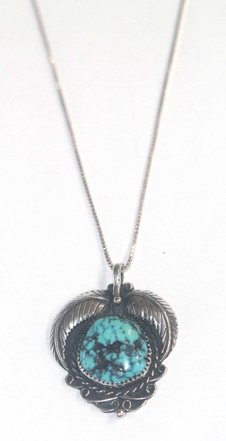 *VINTAGE* LARGE Native American Pendant Turquoise Sterling Silver Signed "D"