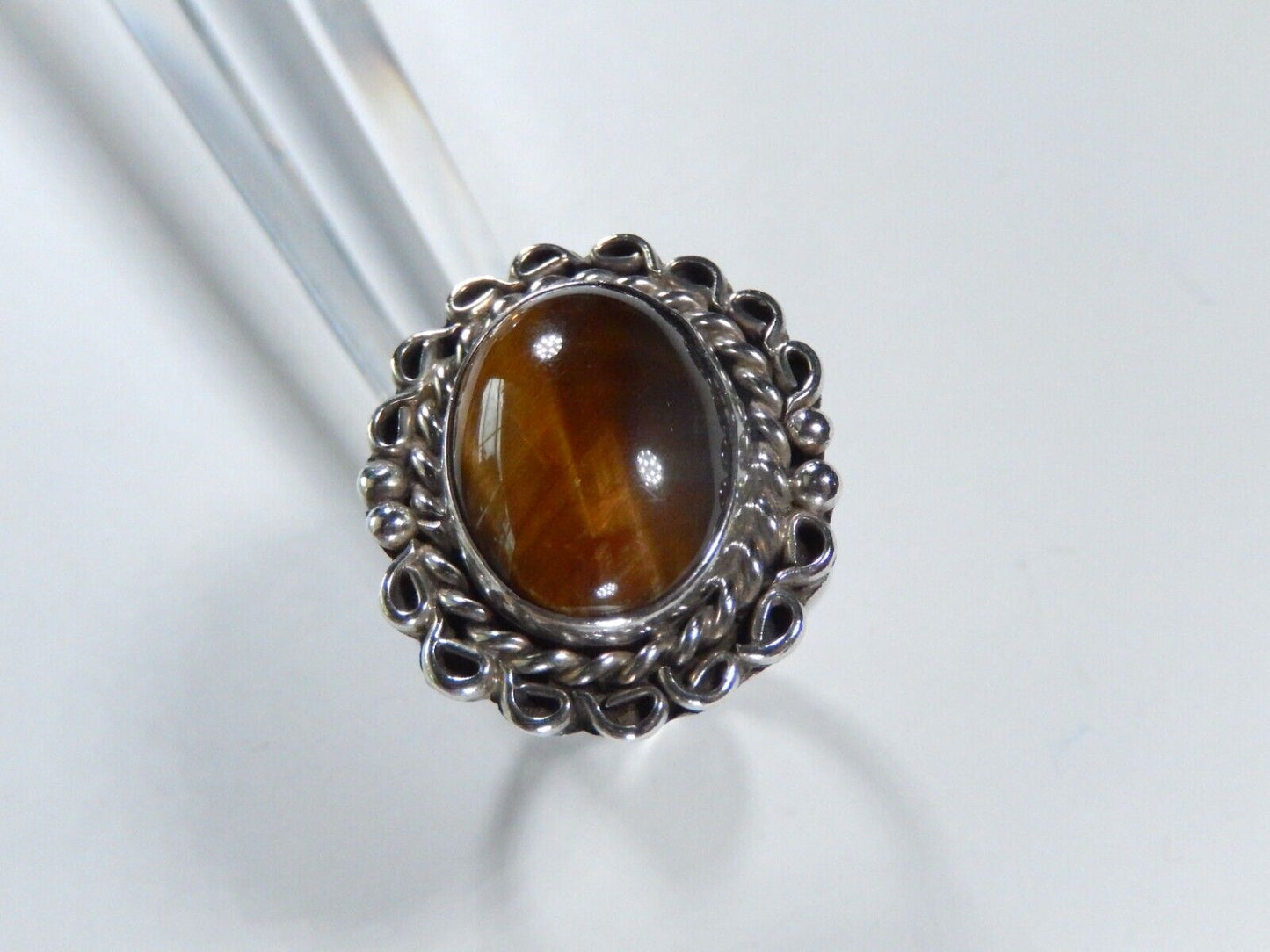 VINTAGE Navajo Artist "ET" Handmade Sterling Silver with Tiger's Eye Ring Sz 7