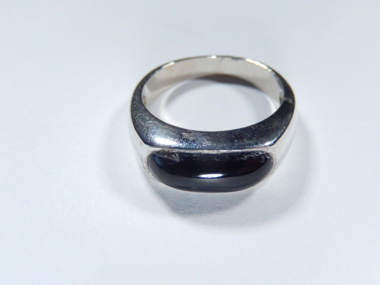 *VINTAGE*  925 Sterling Silver Black Onyx Dome Band Ring Size 6.75