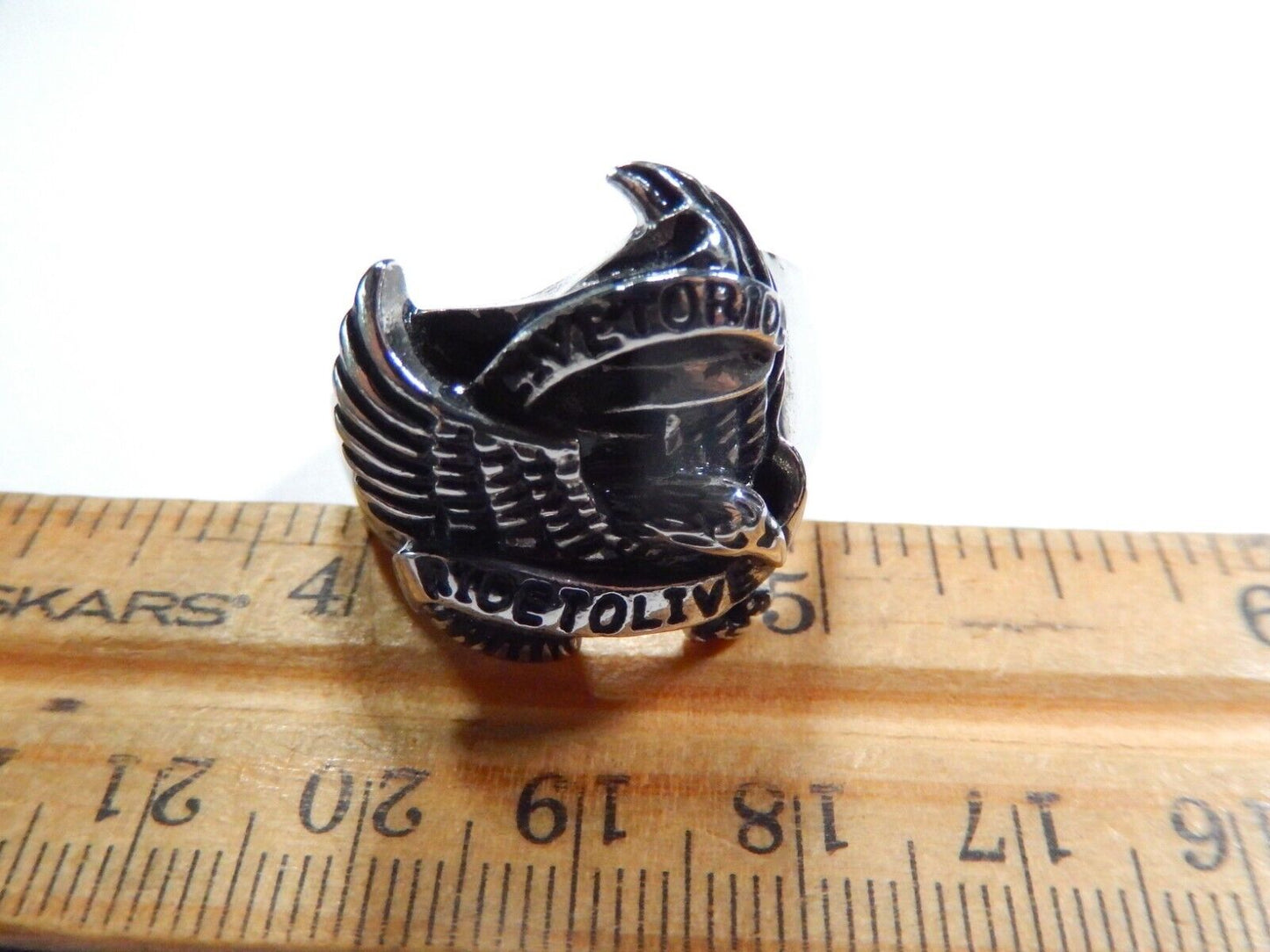 Stainless Steel Biker Eagle 'Live to Ride - Ride to Live' Ring Size 8
