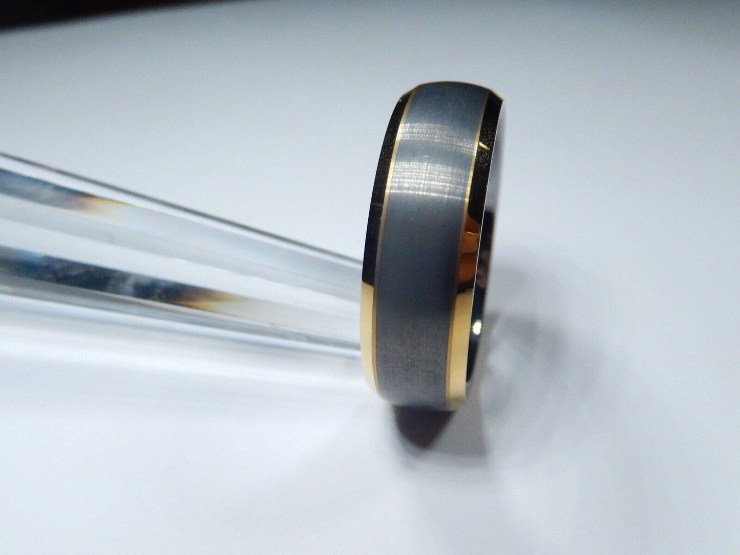 NEW* 8mm Tungsten Comfort Fit Brushed Center w/ Gold Beveled Wedding Band Sz- 15