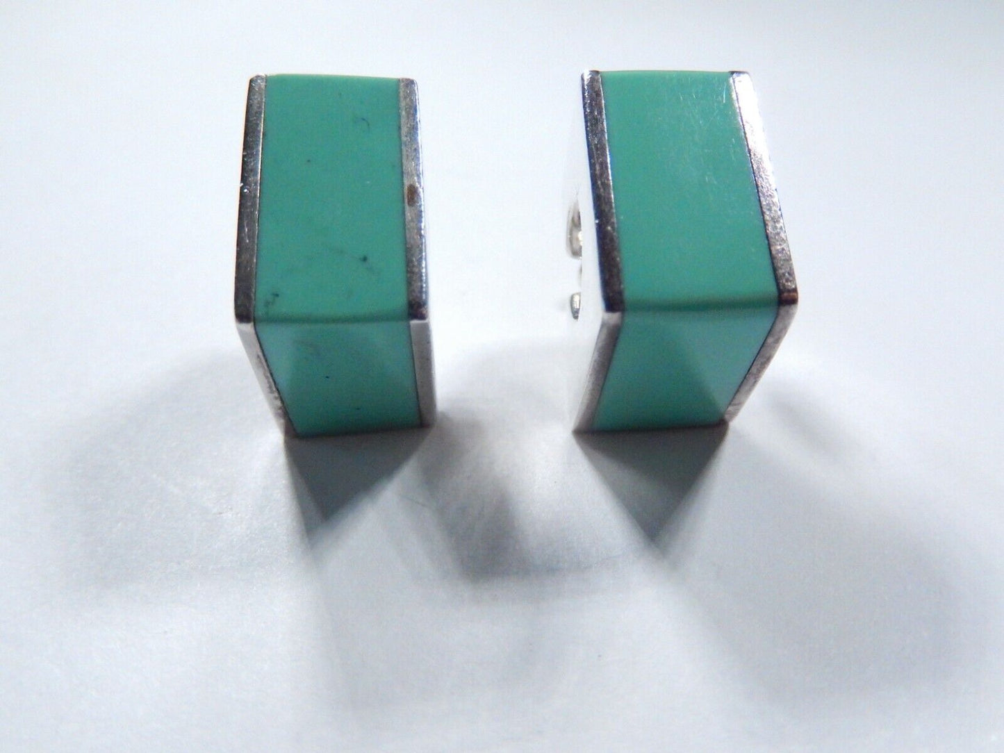 VINTAGE  Southwest Sterling Silver Turquoise Post Earrings 5/8" x 5/8" x 3/8"