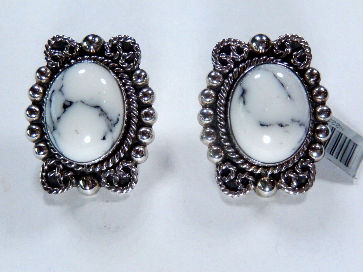 VINTAGE - Taxco TV-41 Sterling Silver & White Buffalo Turquoise Post Earrings