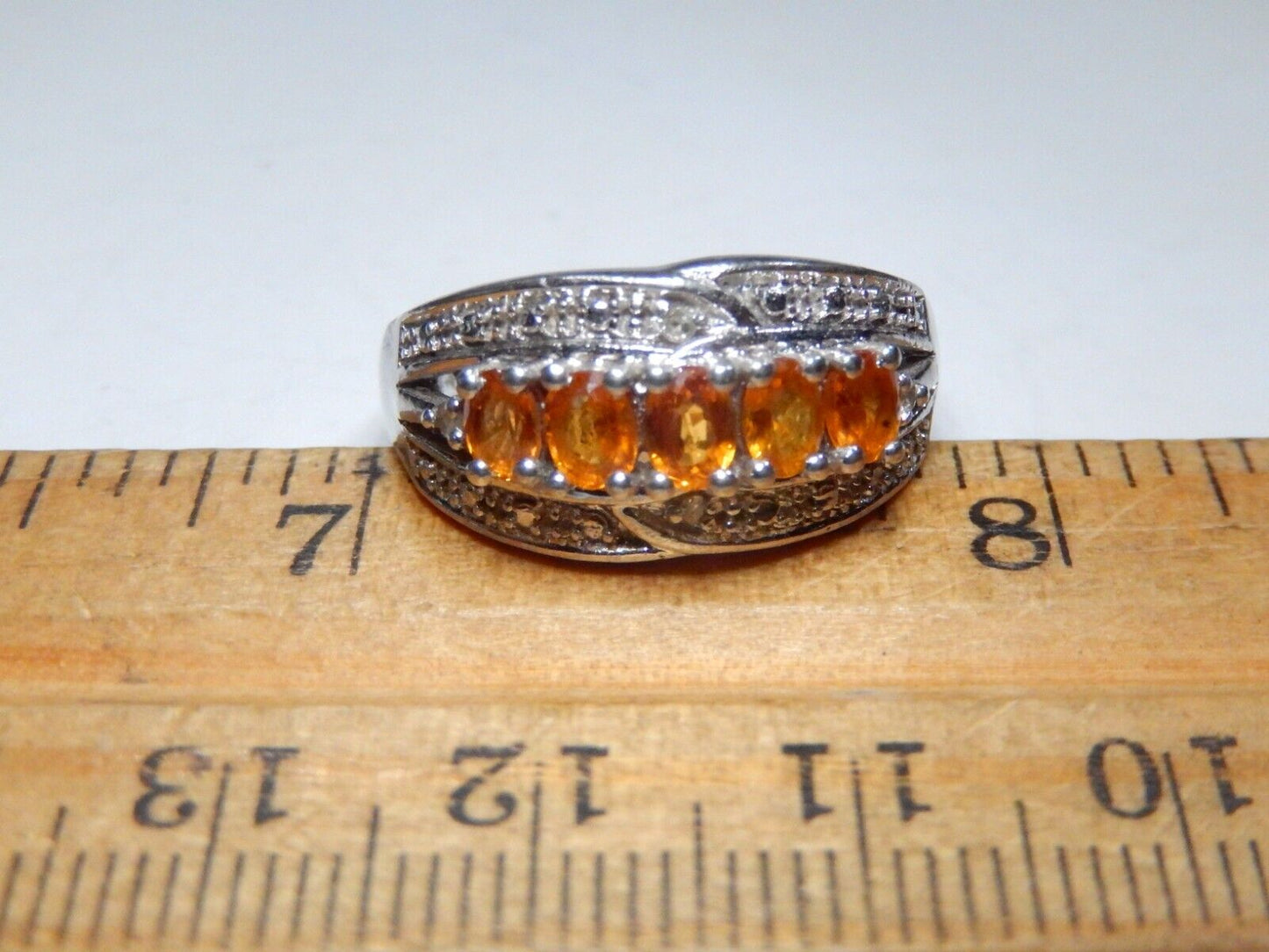 *VINTAGE*  Sterling Silver & Diamond & Orange Citrine Ring Size 6.75
