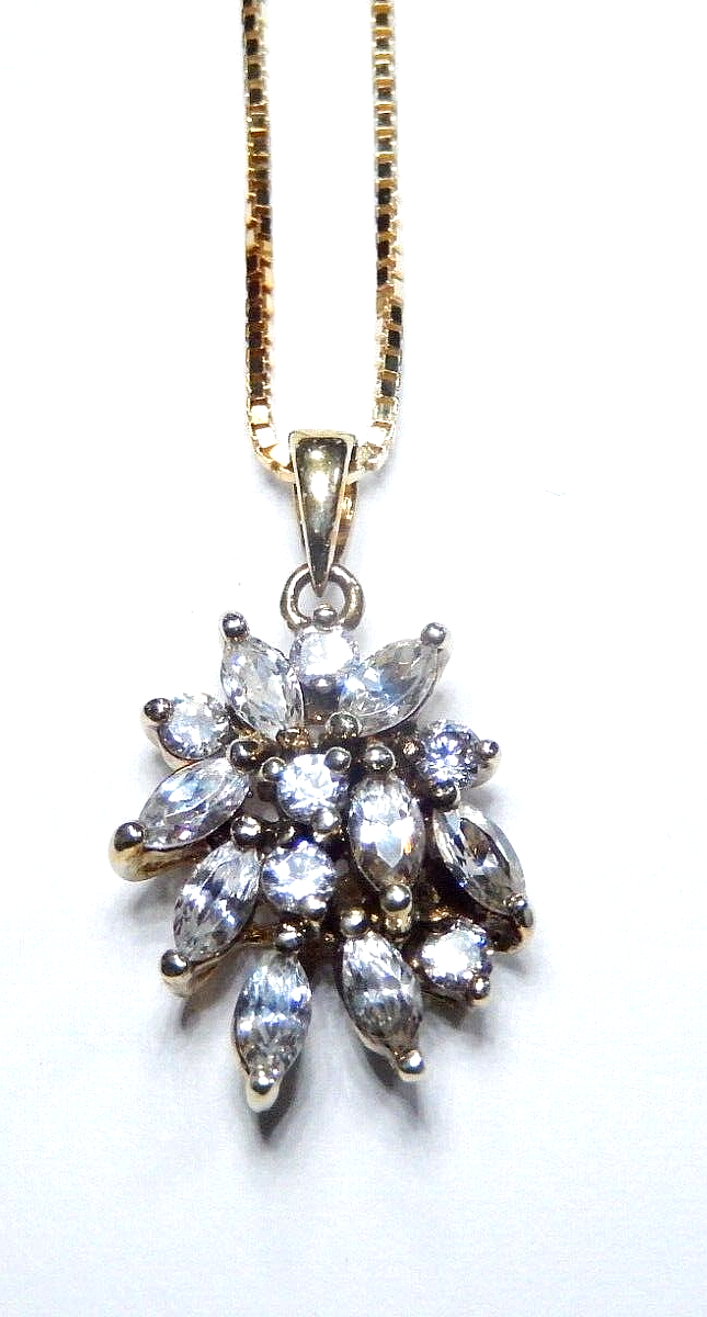 *VINTAGE* Gold Vermeil Sterling Silver Ross Simon CZ Cluster Pendant w/18" Chain