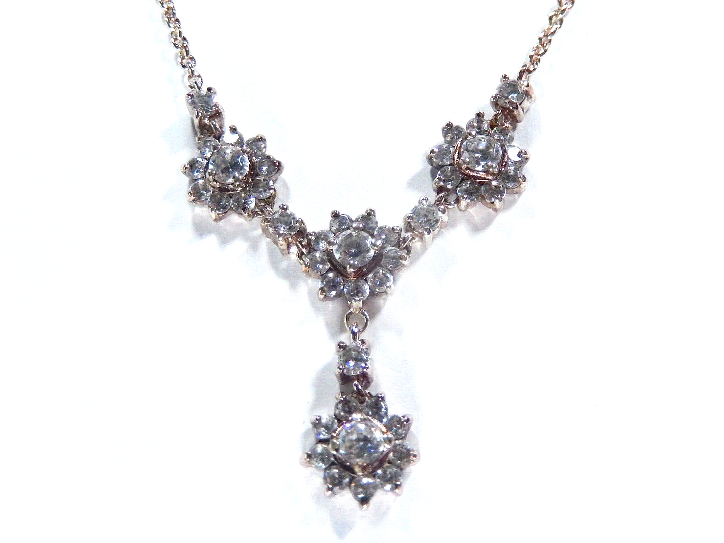 *VINTAGE* Art Deco Style Sterling Silver CZ Statement 16"-18" Necklace