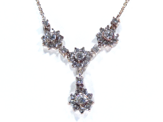 *VINTAGE* Art Deco Style Sterling Silver CZ Statement 16"-18" Necklace
