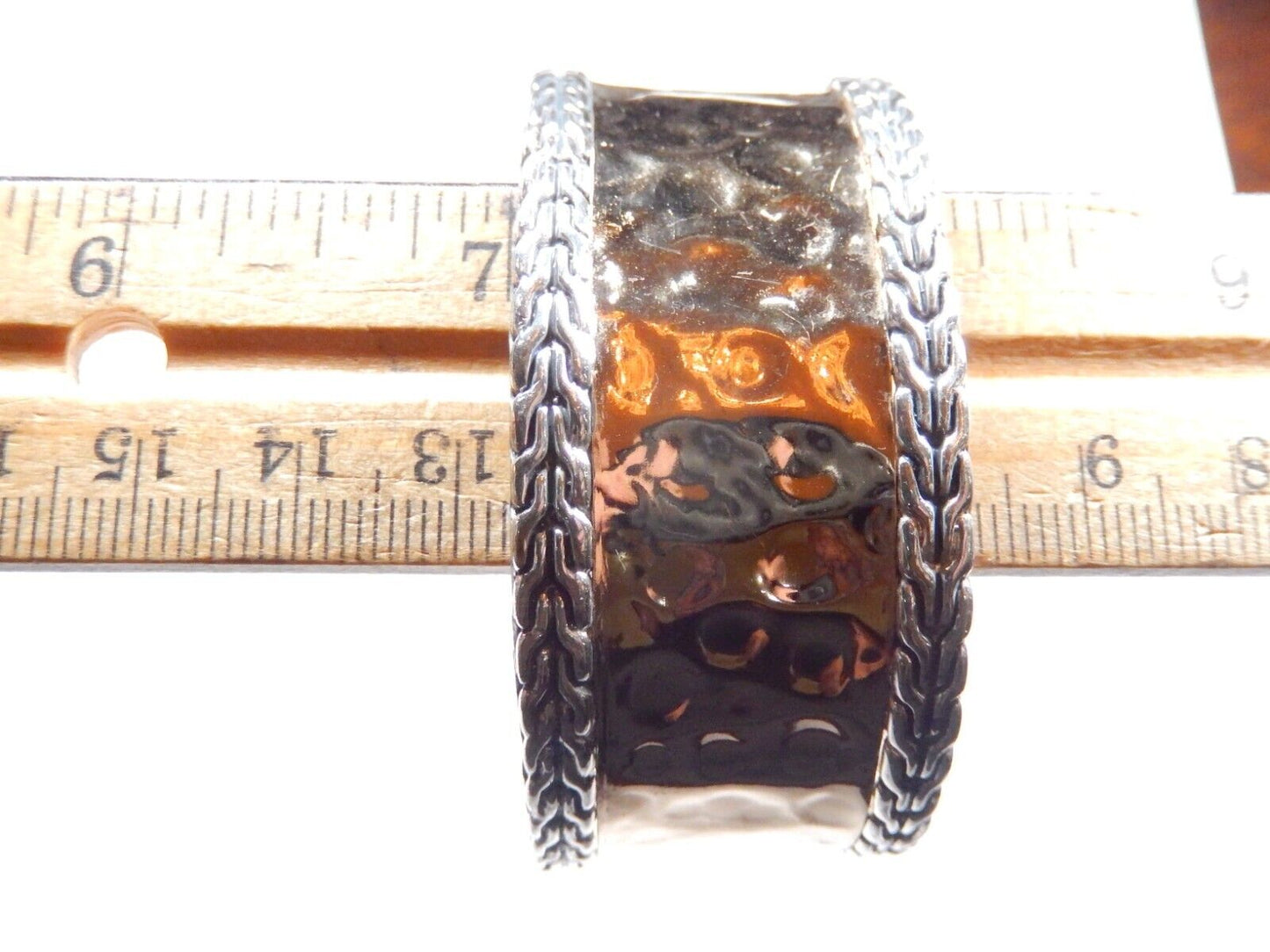 *VINTAGE*  Sterling Silver & Gold Vermeil Wide Cuff Hammered Cuff Bracelet