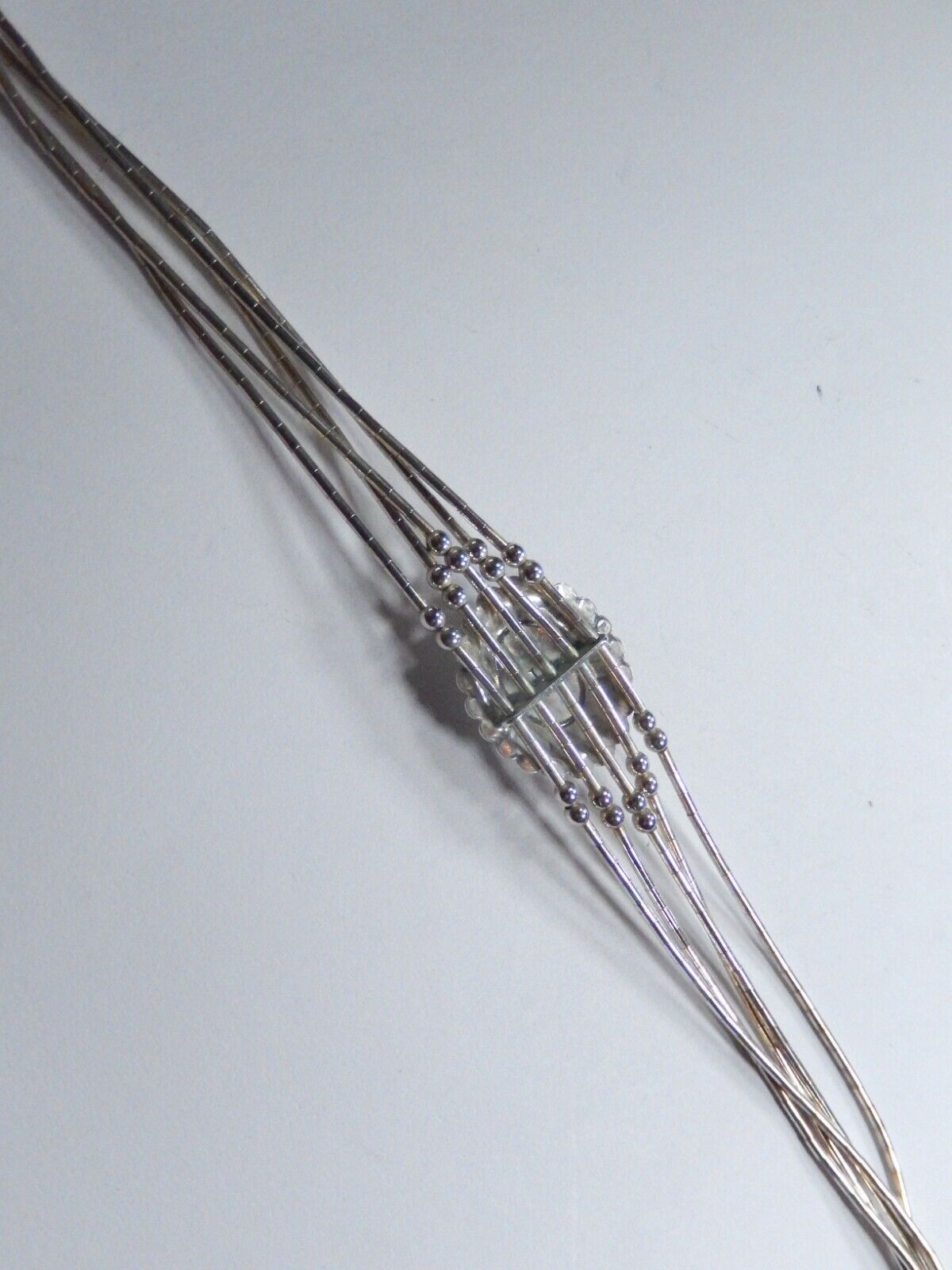 VTG Native American Liquid Sterling Silver Moonstone Bead 65Strand Bracelet 7-8"