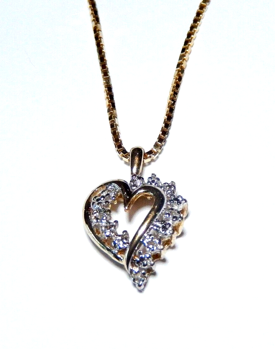 10K Yellow Gold HEART DIAMOND PENDANT with 18 Inch Chain