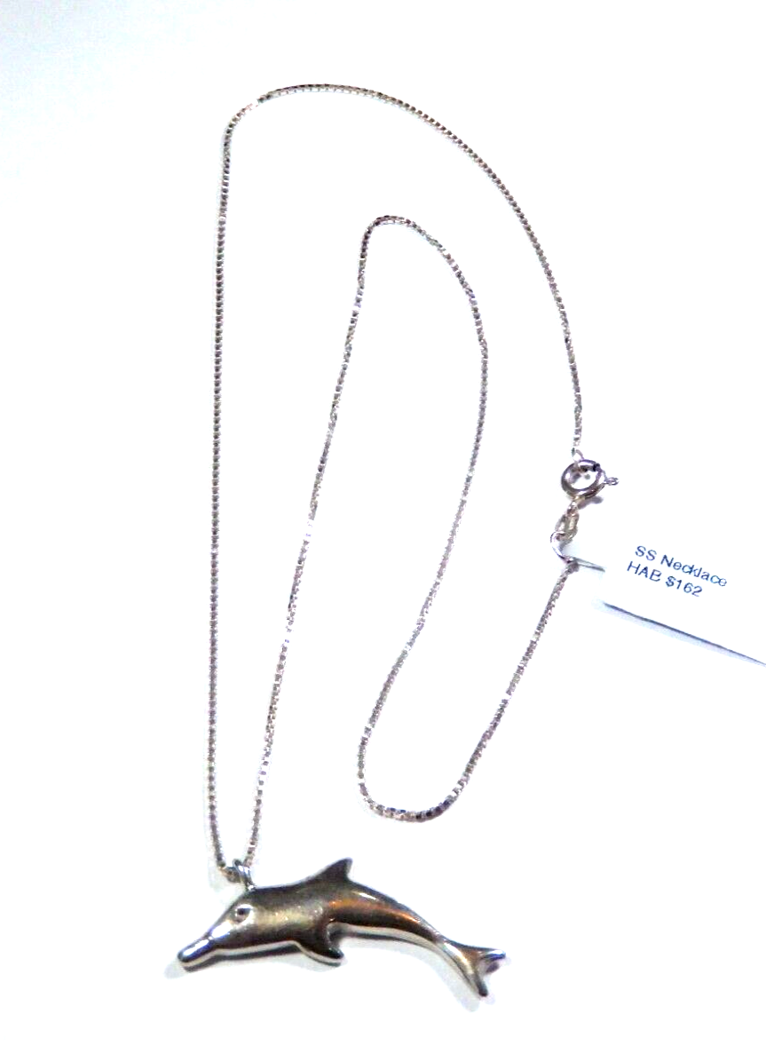 VINTAGE  Sterling Silver Dolphin Pendant w18 Sterling Box Chain