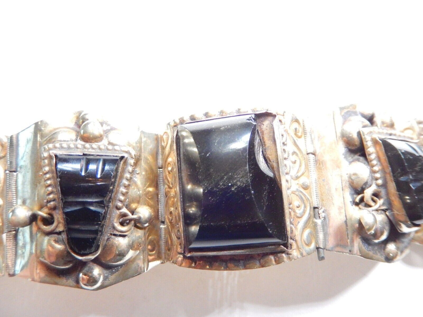 VINTAGE ONYX PANEL BRACELET HECHO EN MEXICO ABOUT 7 " LONG