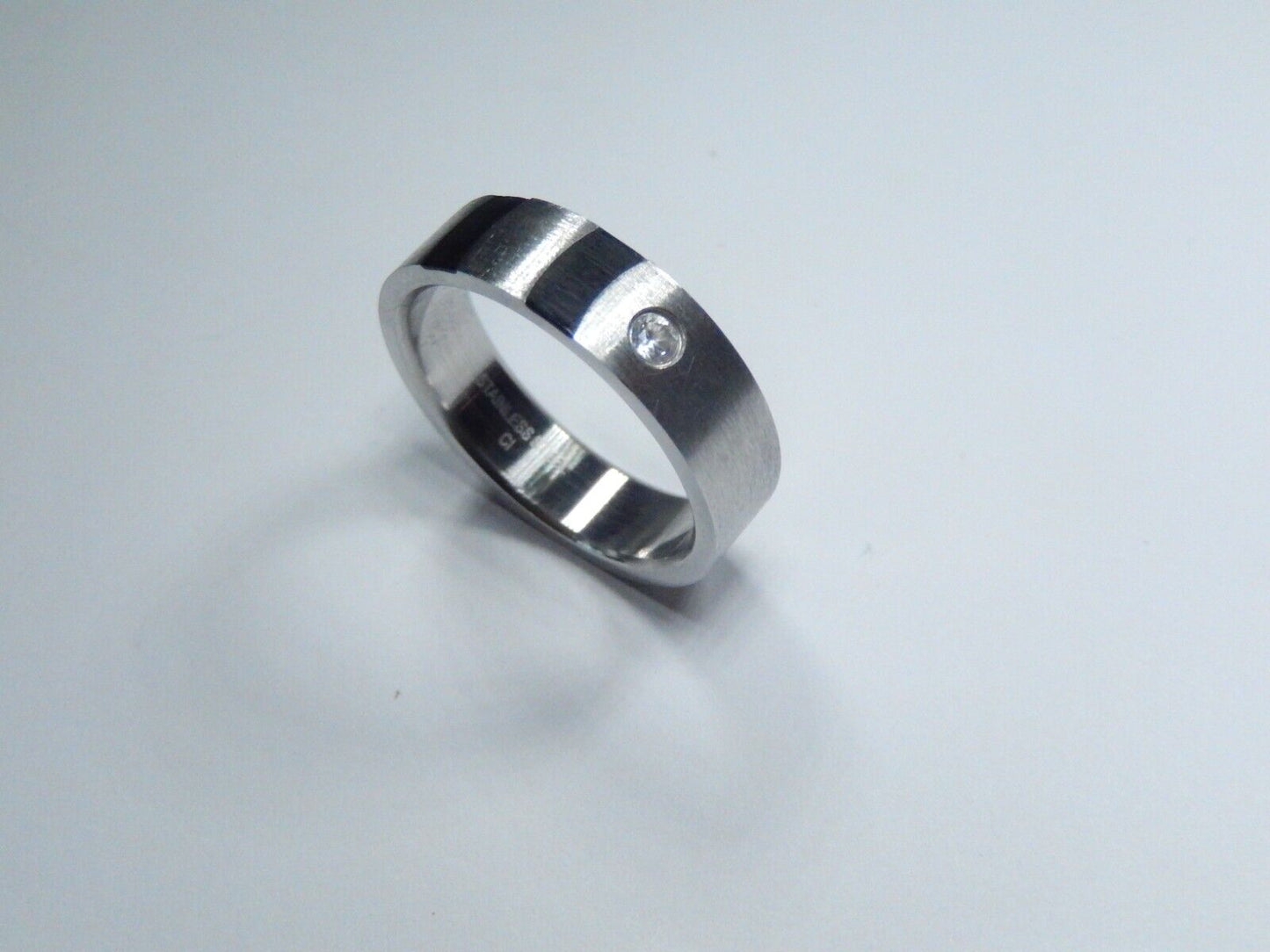 Stainless Steel 6mm Brushed Black IP Plated CZ Band Size 9.75