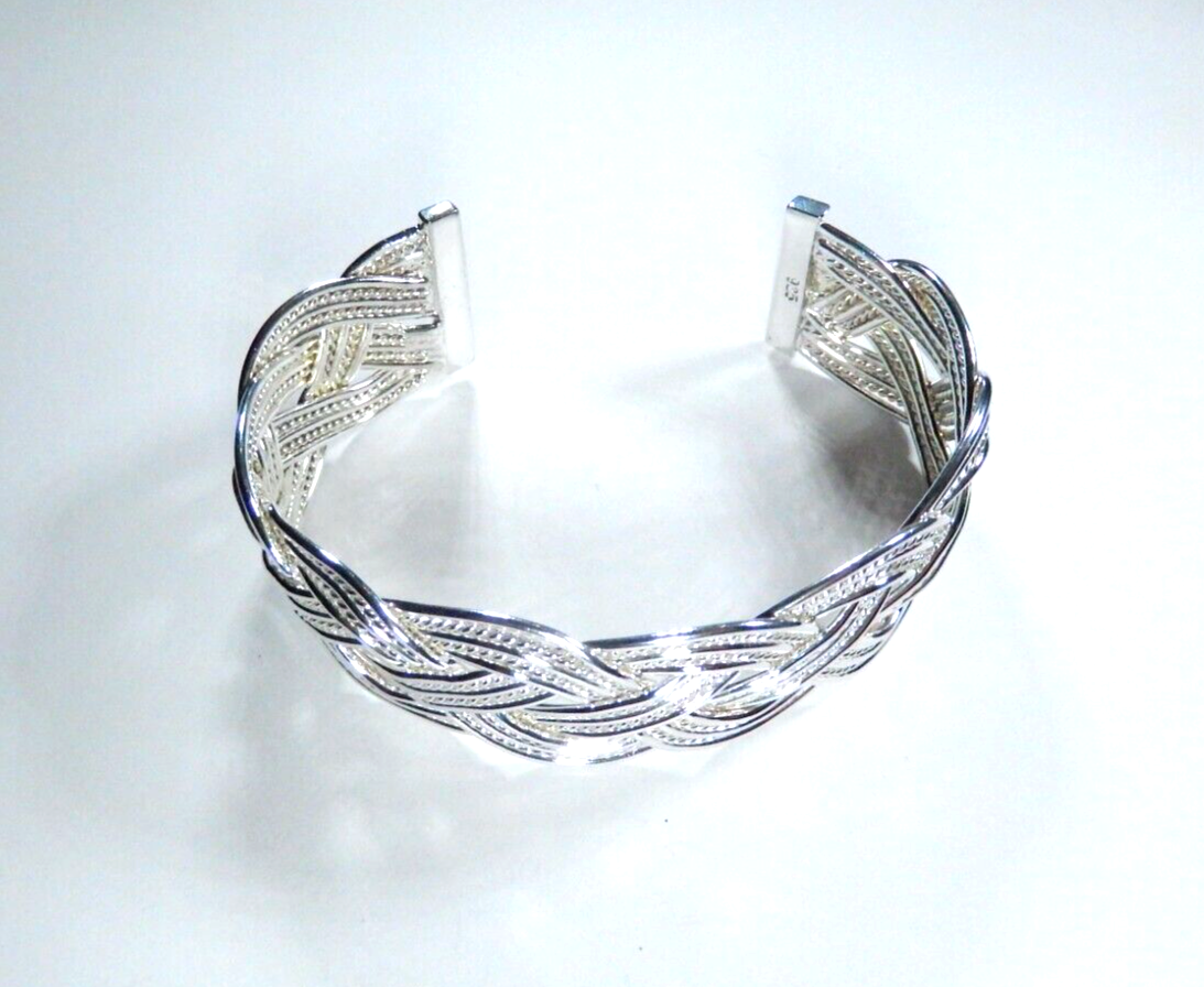 *VINTAGE*  Heavy Sterling Silver Braided Wave Cuff Bracelet-33 grams - 23mm Wide