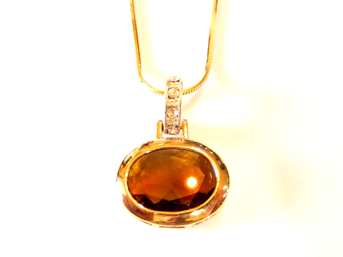 Gold Vermeil 17mm x 13mm Smoky Quartz  CZ Pendant w 18 Vermeil Smooth Chain