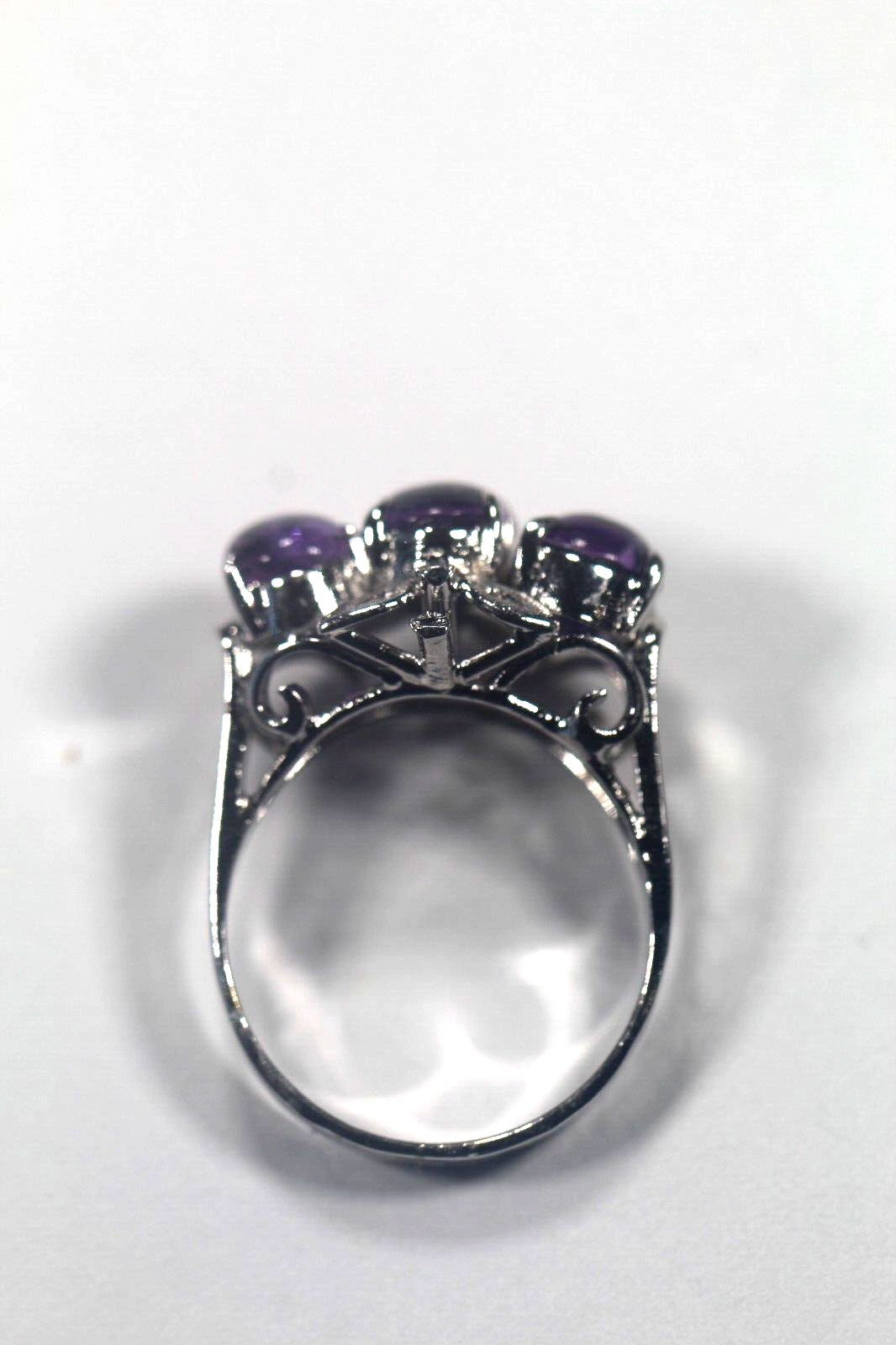 *VINTAGE* .925 Sterling Silver Amethyst Ring 3 Stone Oval Cabochon Sz 6.5