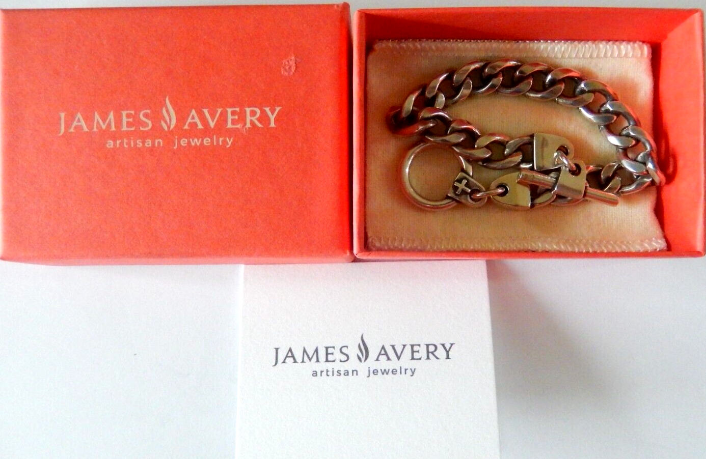 JAMES AVERY 925 Silver - HEAVY 44 grams - Strength In Faith  Curb Link Bracelet