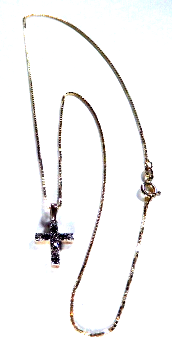 Ross Simons 925 Vermeil Sapphire  Diamond Accent Cross Pendant w18 Chain