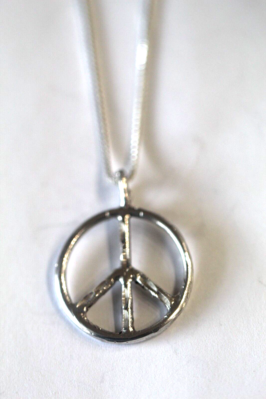 *VINTAGE*  Sterling Silver 1" Peace Sign Pendant w/18" BoxNecklace 925