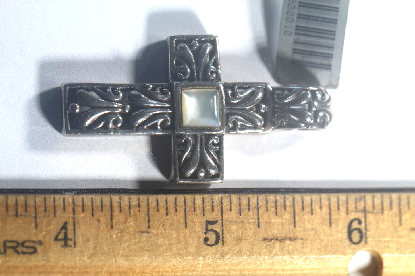 *VINTAGE* .925 LARGE SILVER MOTHER OF PEARL CROSS PENDANT