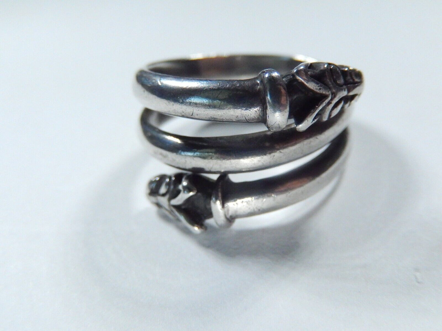 *VINTAGE* Sterling Silver Two Head Gargoyle Head Adjustable Ring Sz 10