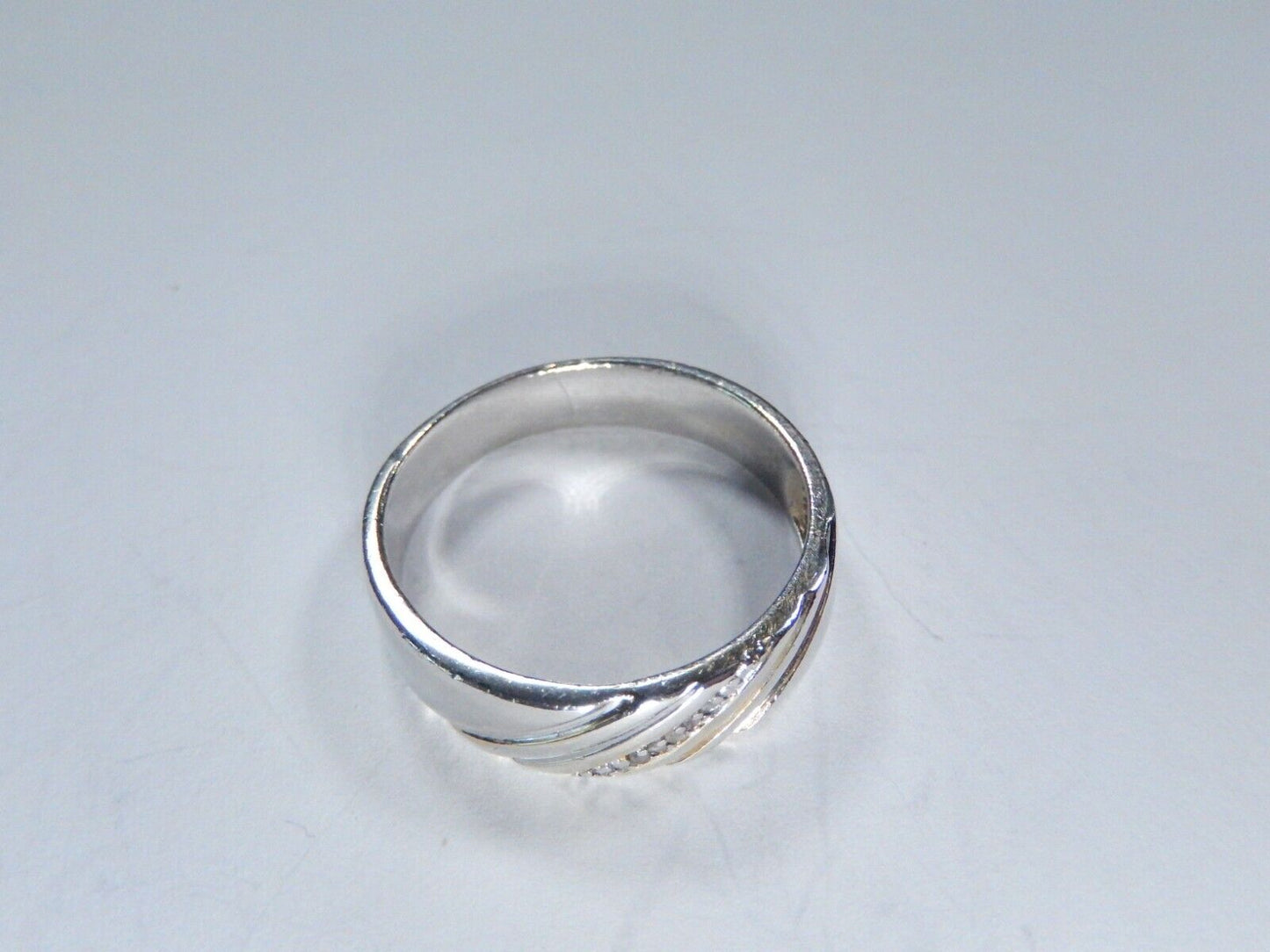 Men's Sterling Silver 5 Diamond Wedding Band Width 6mm Size 12.5
