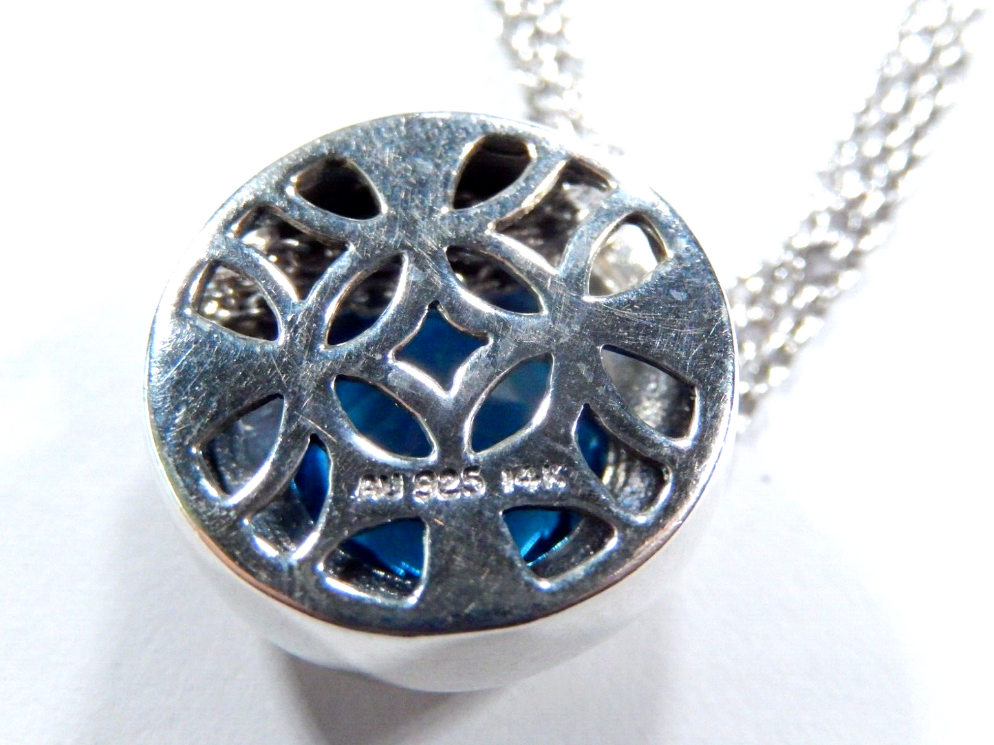 10mm RD Blue Topaz 14K Yellow Gold 925 Sterling Silver Pendant 3 Strand Necklace