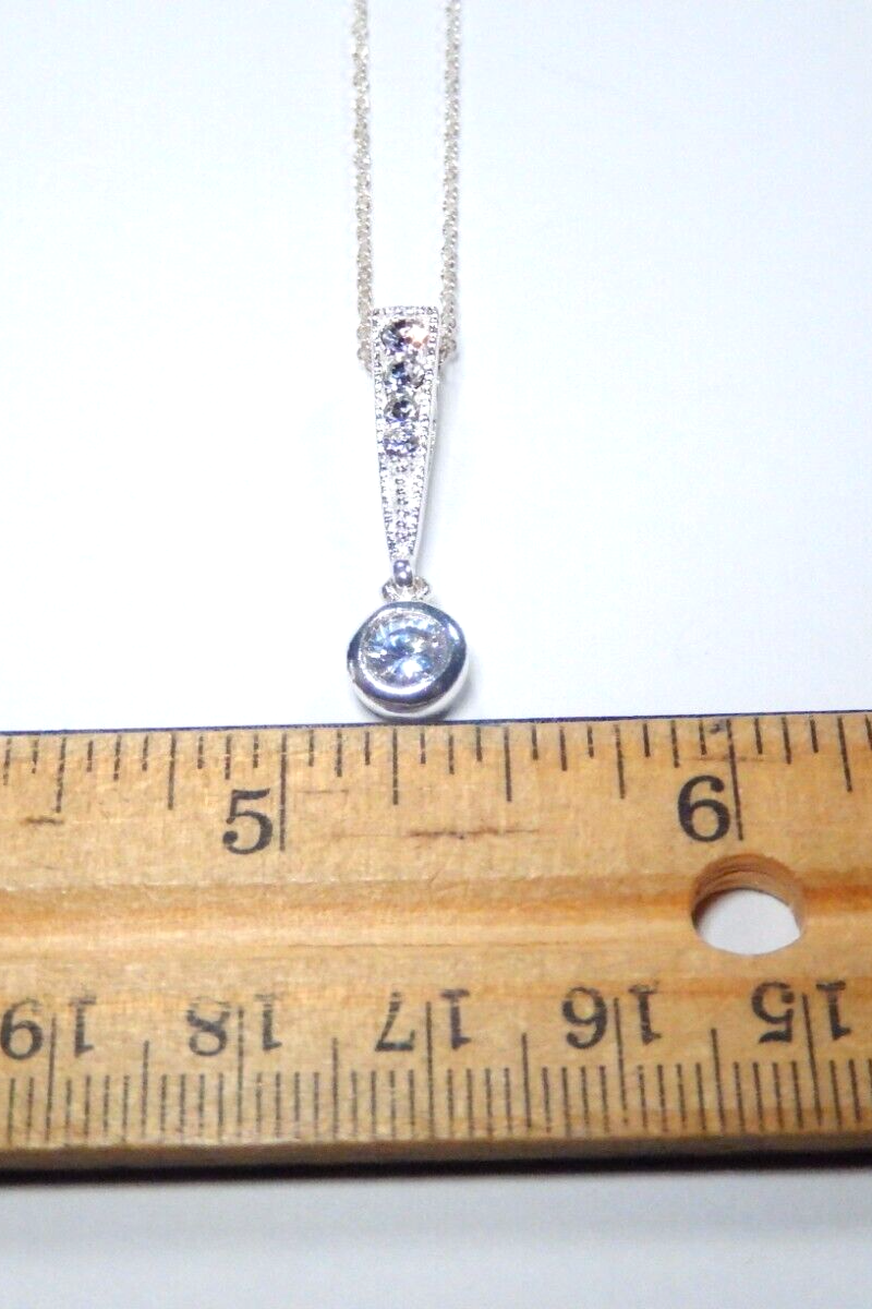 Drop Dangle CZ Pendant Necklace W/18" Sterling Chain