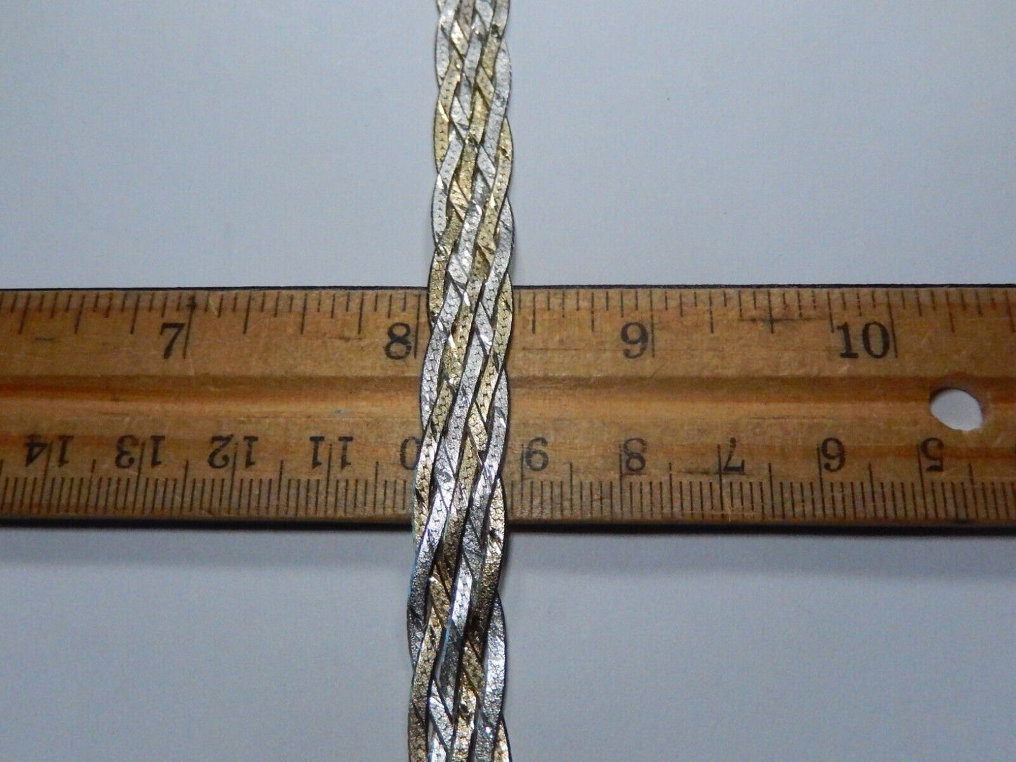 Vintage Two Tone Sterling Silver 6 Strand Braided Herringbone Bracelet 7"