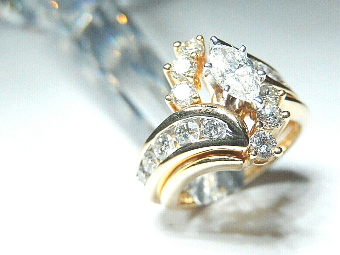 Stamped 14K Yellow Gold Marquise Diamond Wedding Engagement Bridal Ring Set