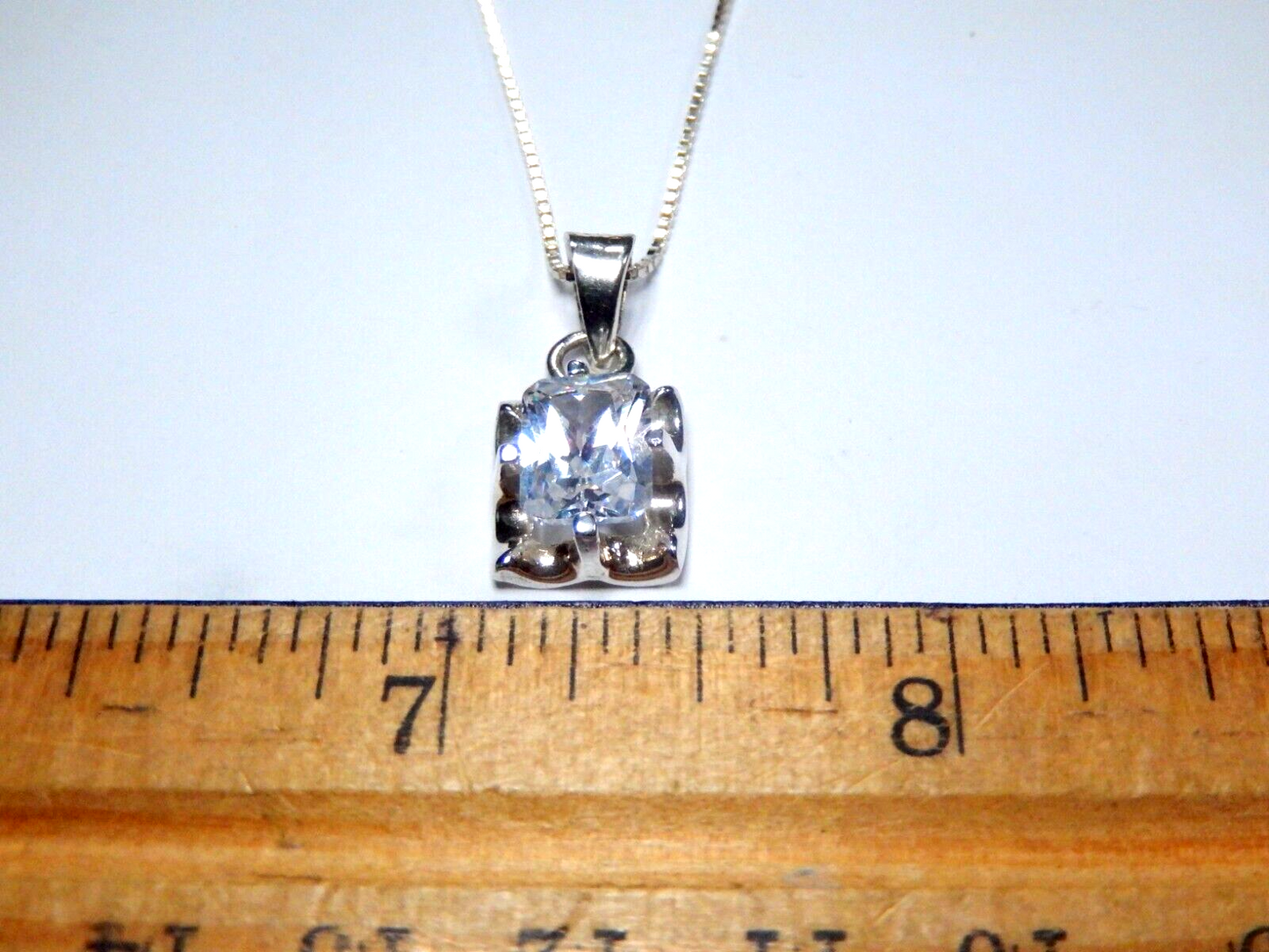 MEXICO STERLING SILVER 9MM X 7MM EMERALD CUT CZ SOLITAIRE PENDANT w/18" Chain