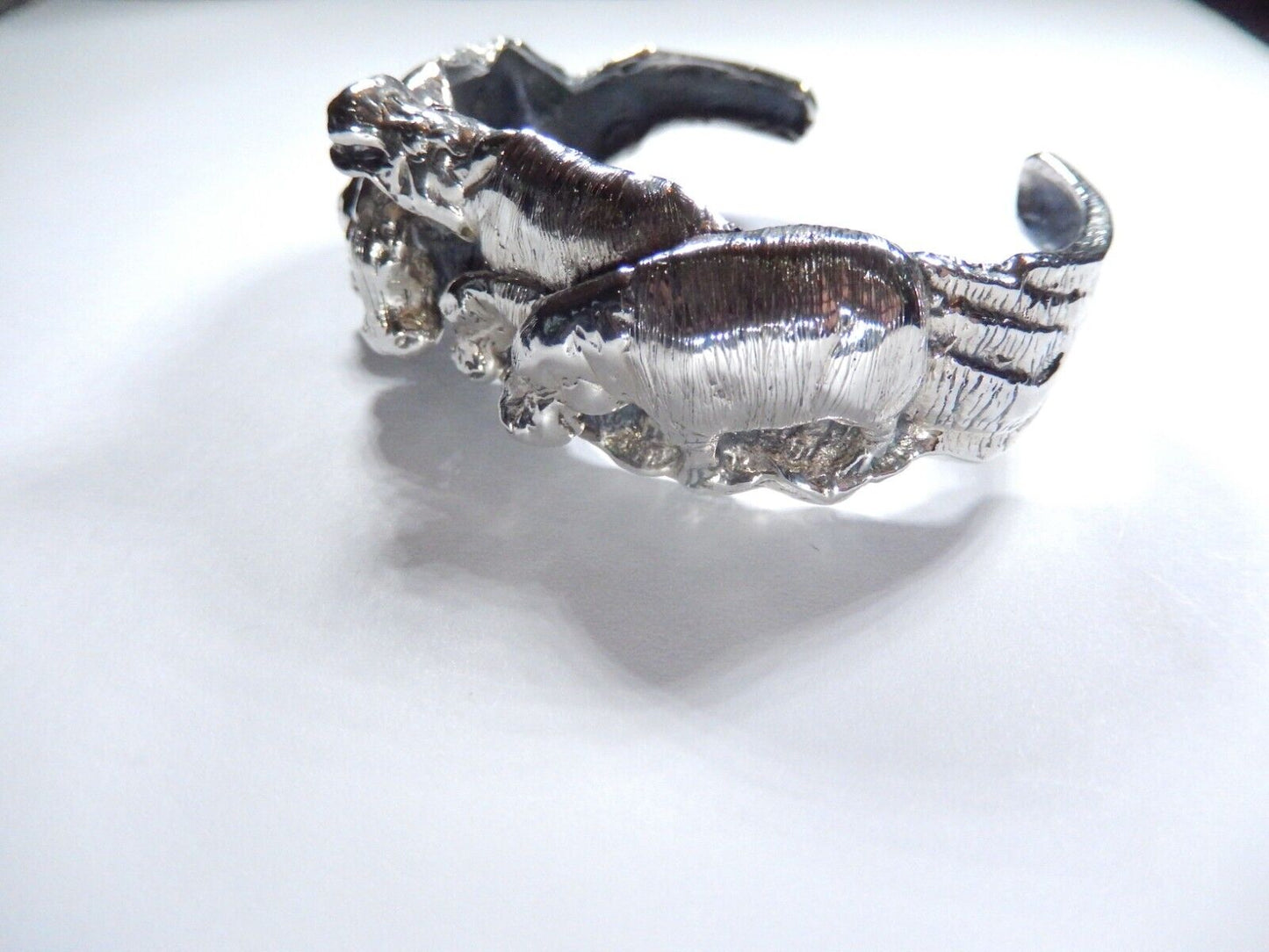 *VINTAGE*  3D Sterling Silver Hippopotamus Cuff Bracelet-53 grams