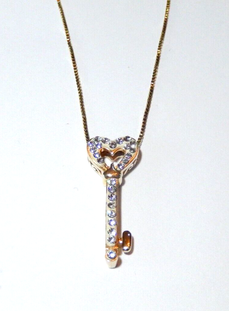 Key Heart Cubic Zirconia Gold Vermeil Sterling 925 Pendant W 18 Vermeil Chain