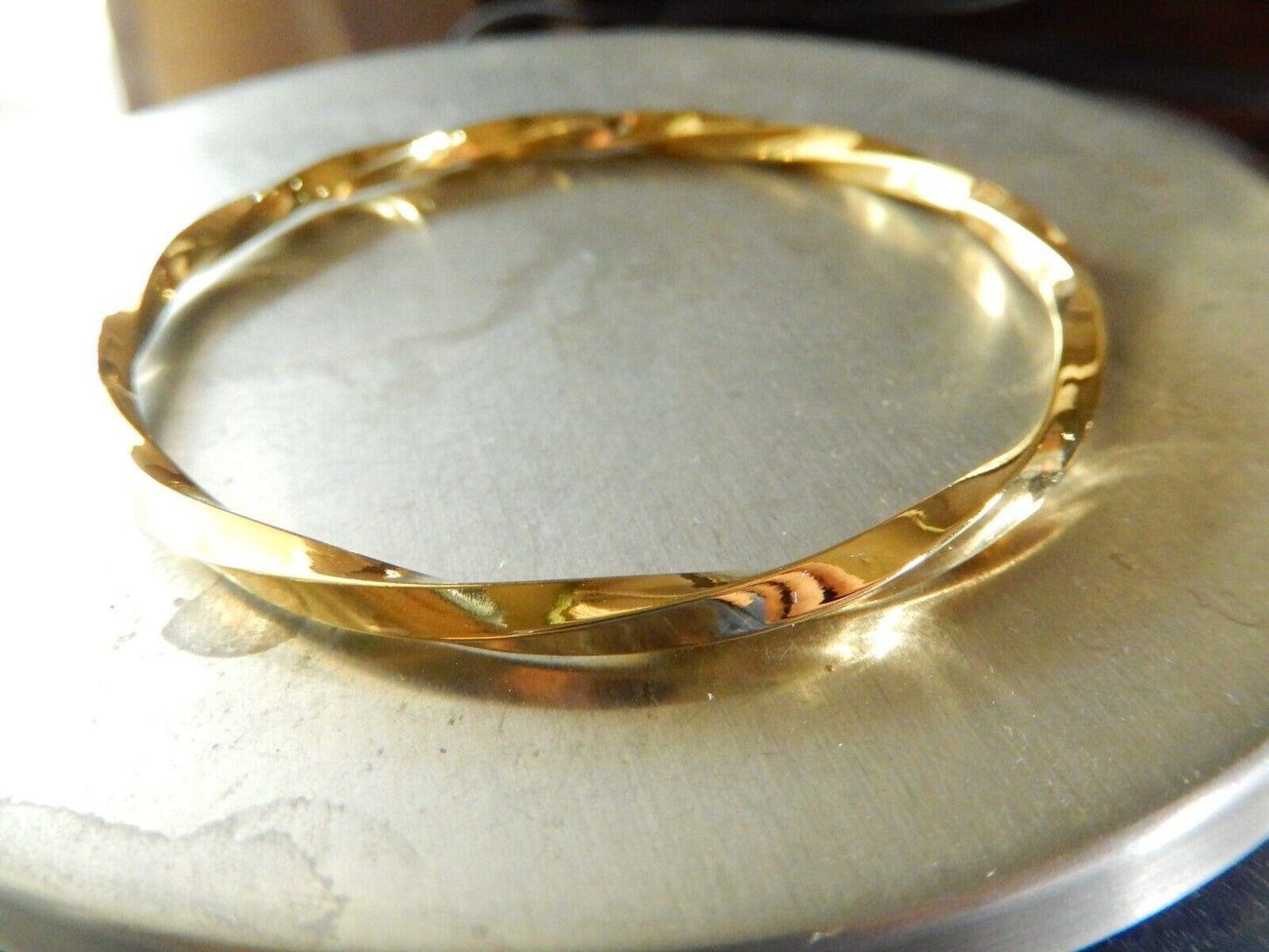 Beautiful 4.0 mm Wide Gold Vermeil .925 Twisted Hinged Bangle Bracelet
