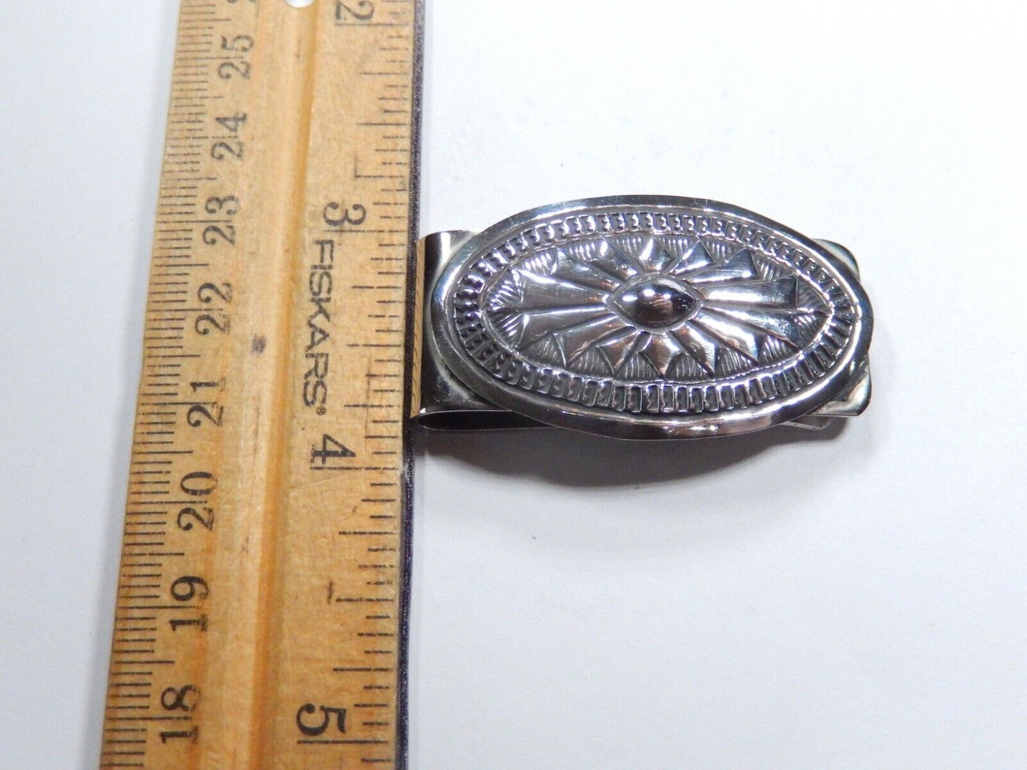 Vintage Native American Hand Stamped Sterling Silver Concho Money Clip 17.6 gram