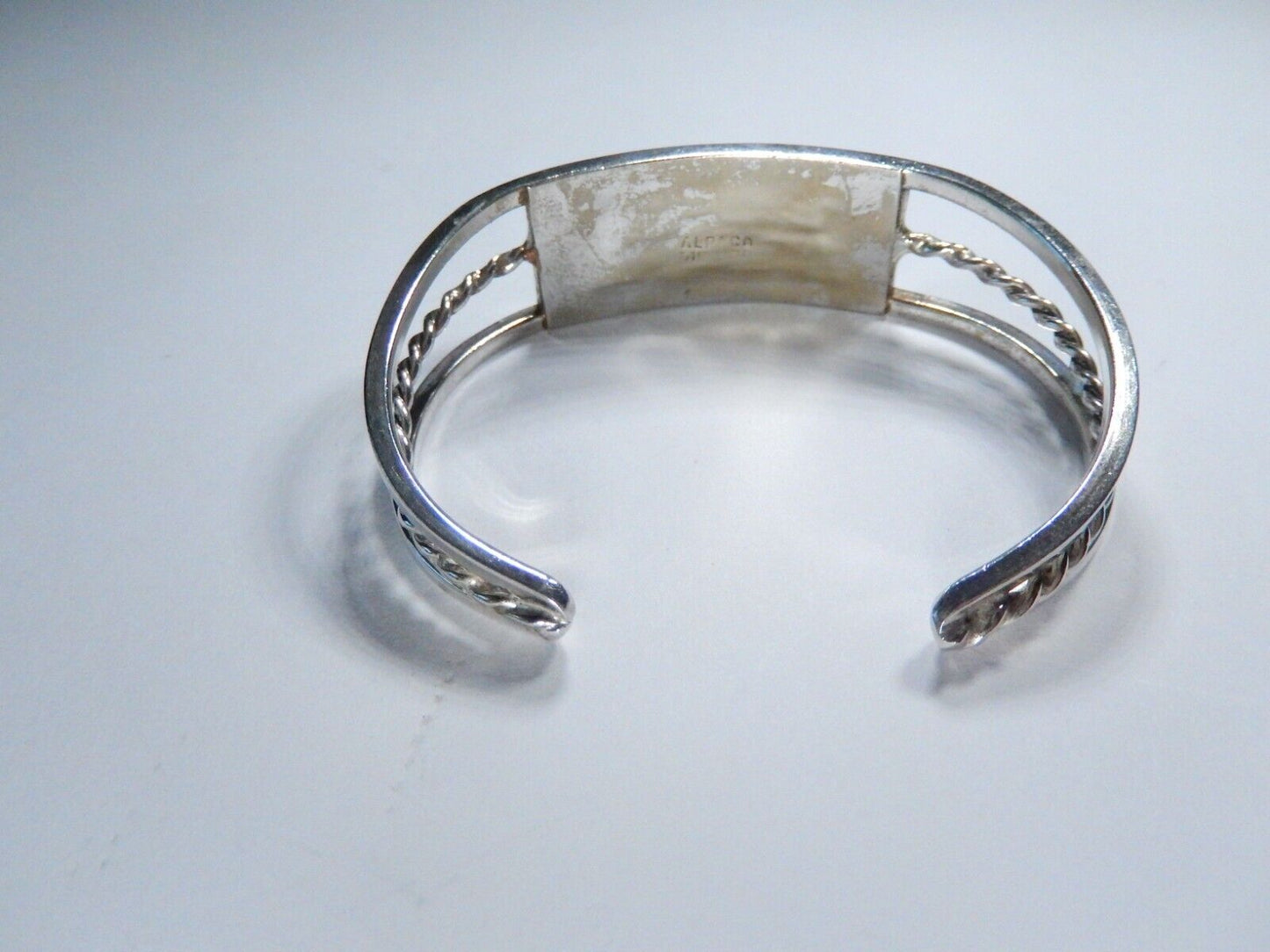 Alpaca Mexico Silver Abalone Inlay Lavender Tulip Blue/Green Cuff Bracelet