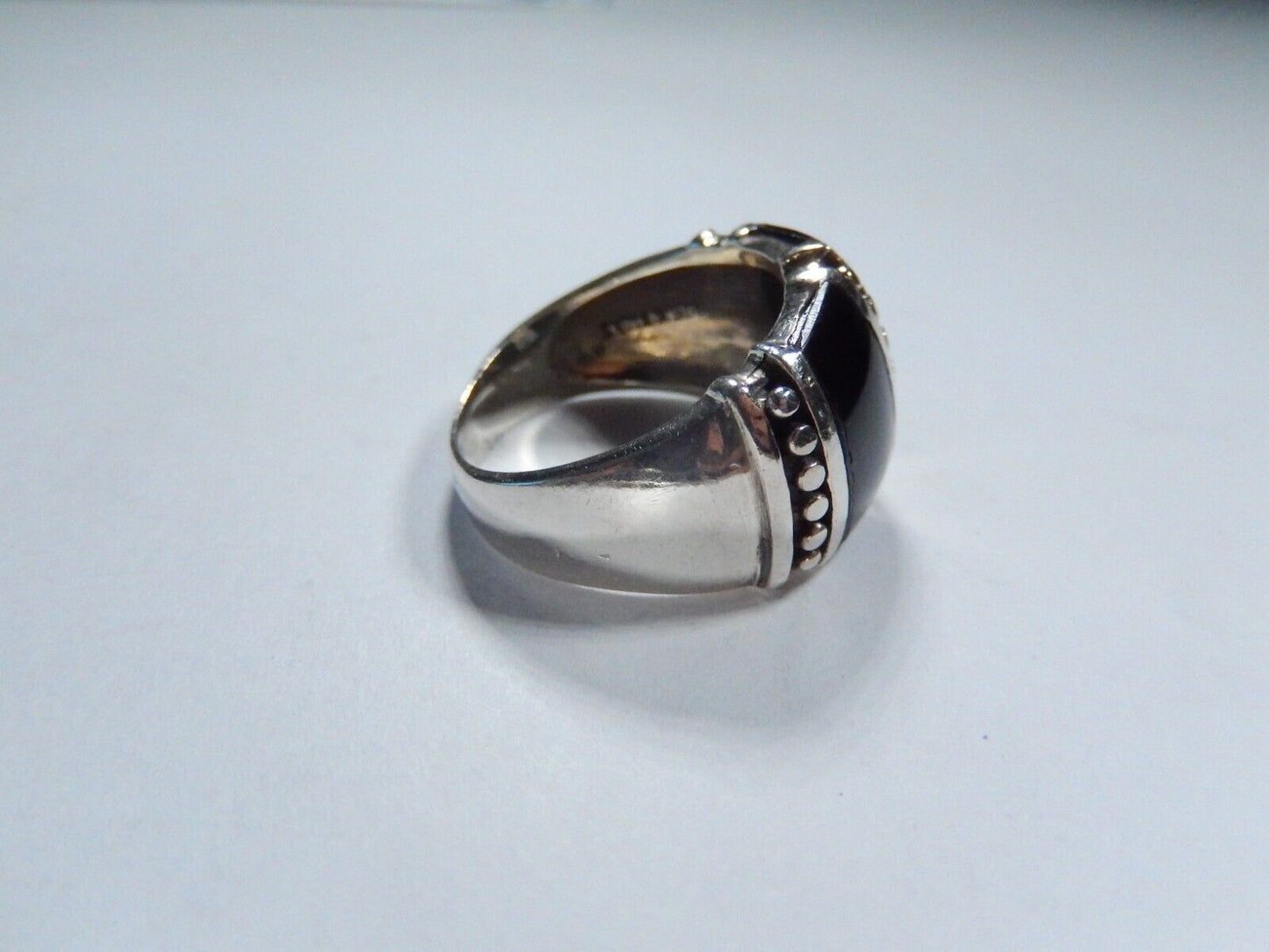 Vintage Sterling Silver Black Onyx Inlay Dome Ring Size 6.5