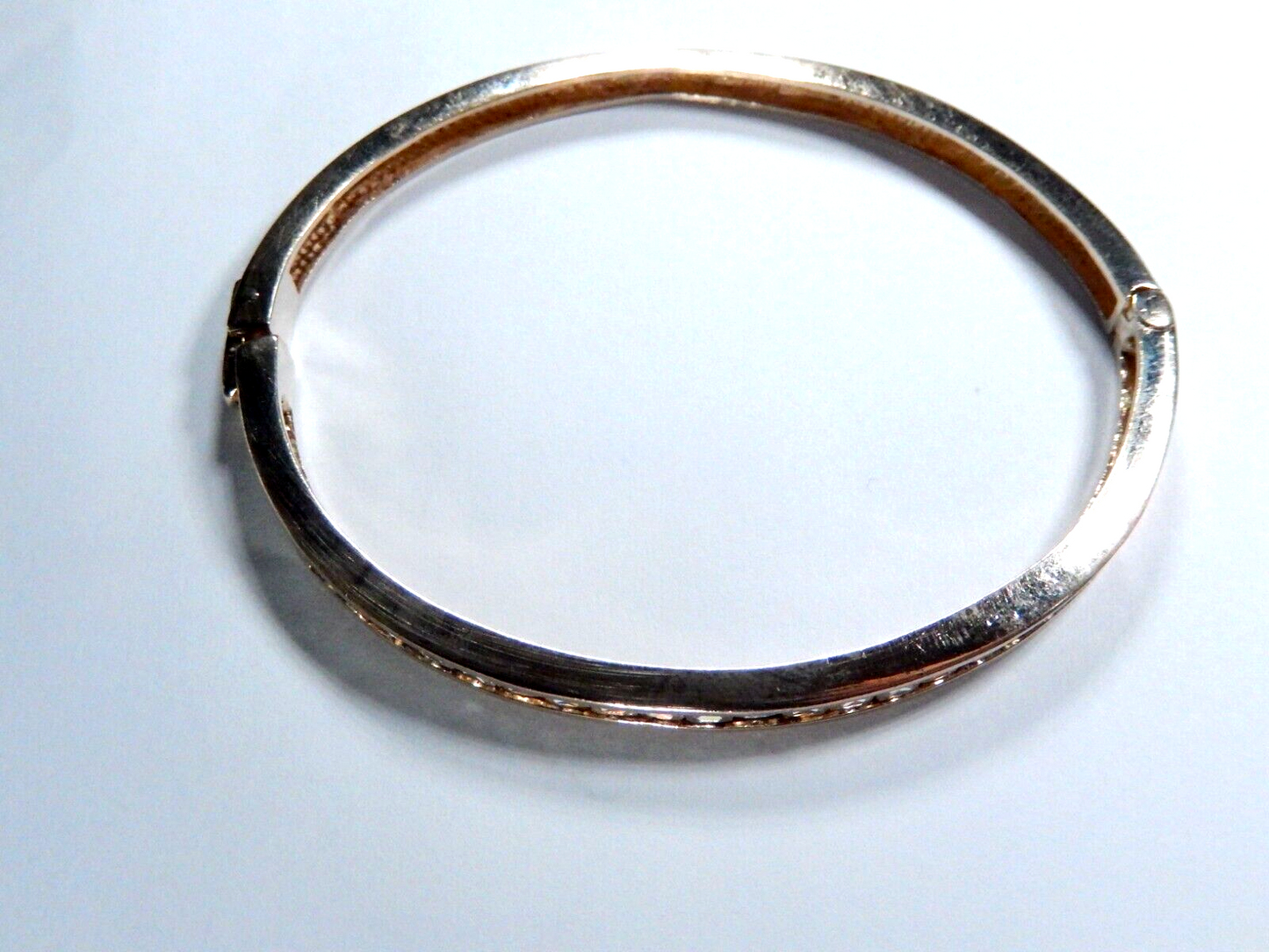 *VINTAGE*   Gold Vermeil .925 Princess Cut CZ  Hinged Bangle Bracelet - 15 Grams