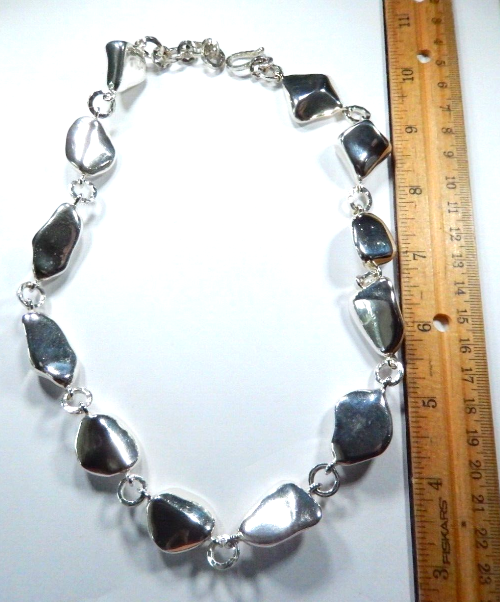 VINTAGE PUFFED ELECTROFORM SILVER TONE METAL CHUNKY BEAD NECKLACE 18"