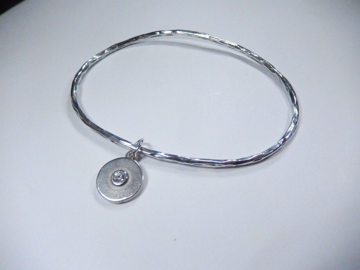 Vintage N&L Sterling Silver Bangle Bracelet with Round CZ Sliding Charm